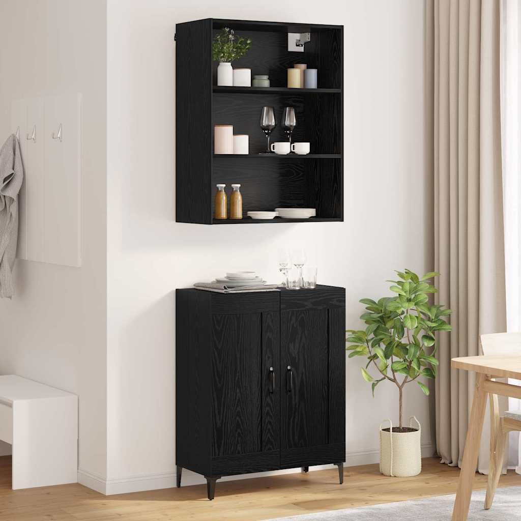 Sideboard Wall-mounted 2 pcs Black oak Engineered Wood