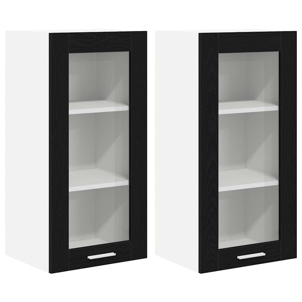 Hanging Cabinet with Shelf Riga 2 pcs Black Oak 40 x 31 x 80 cm