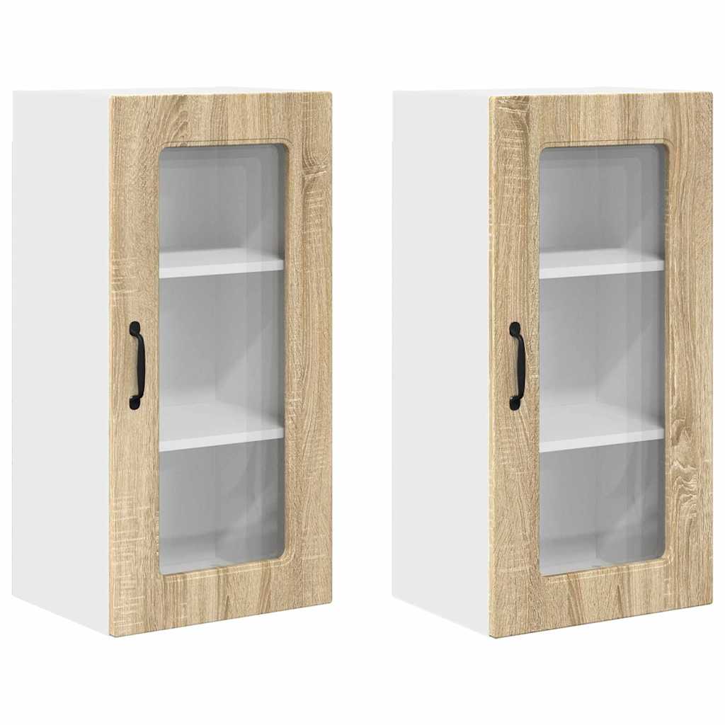 Kitchen Wall Cabinet with Door 2 pcs Sonoma Oak 40 x 31 x 80 cm