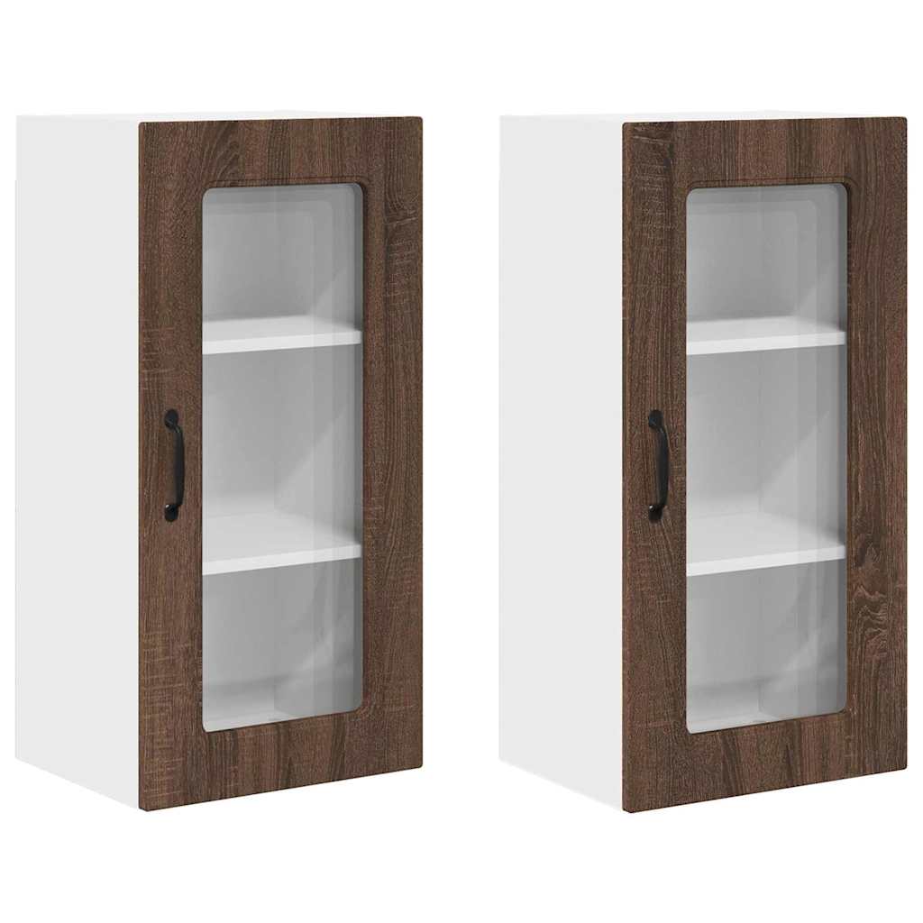 Kitchen Wall Cabinet with Shelf 2 pcs Brown Oak 40 x 31 x 80 cm
