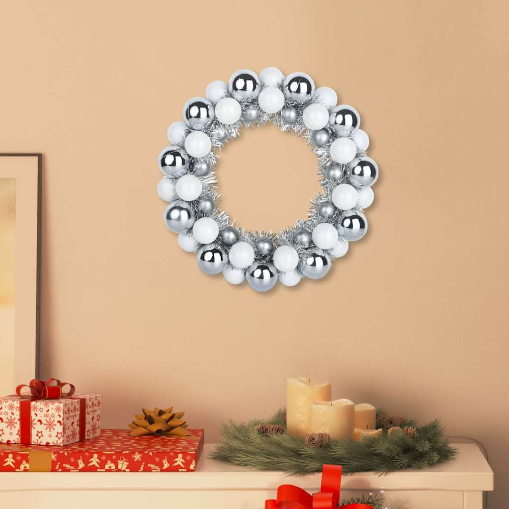 Christmas Ball Wreathes 2 pcs White and Silver 33 x 33 x 7 cm