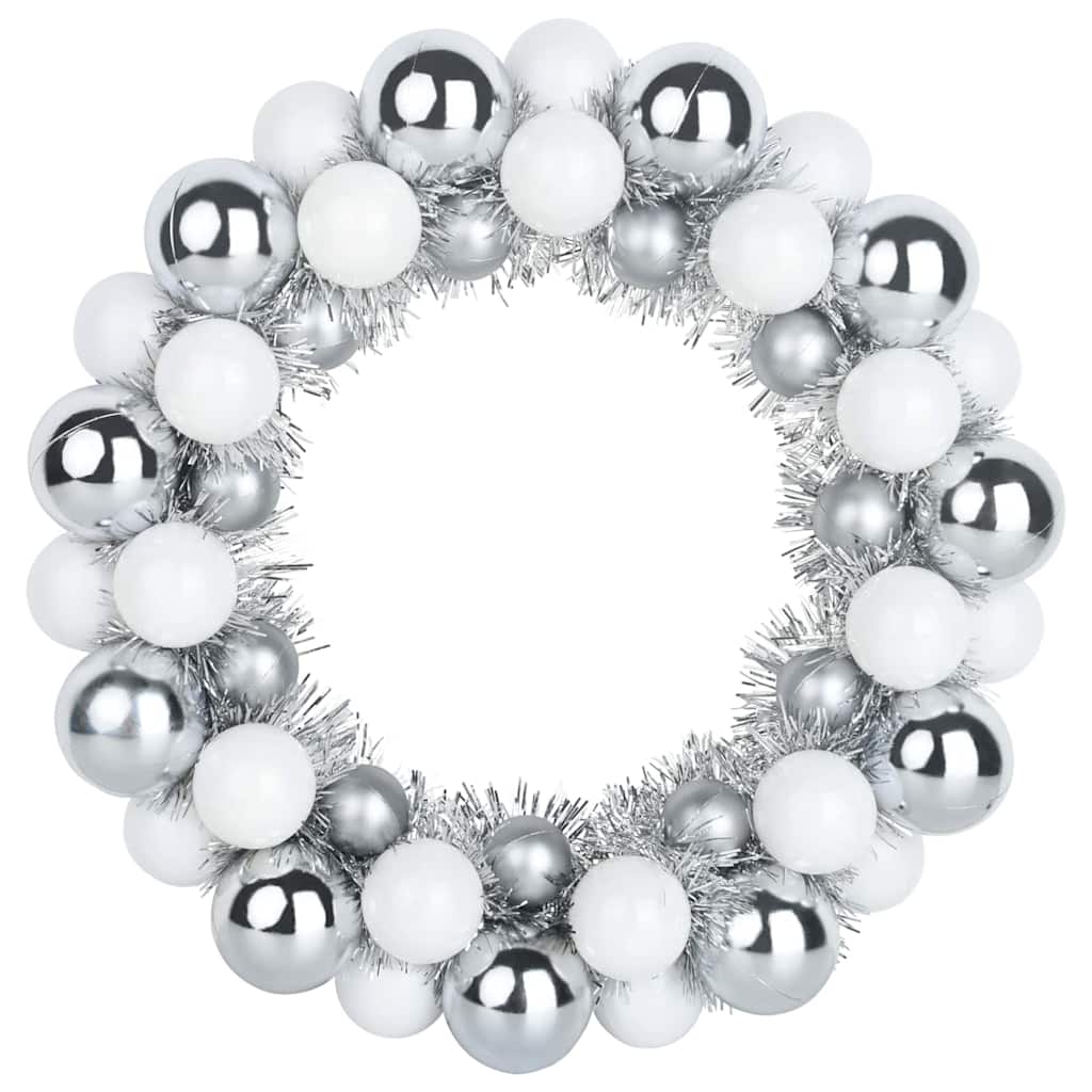 Christmas Ball Wreathes 2 pcs White and Silver 33 x 33 x 7 cm