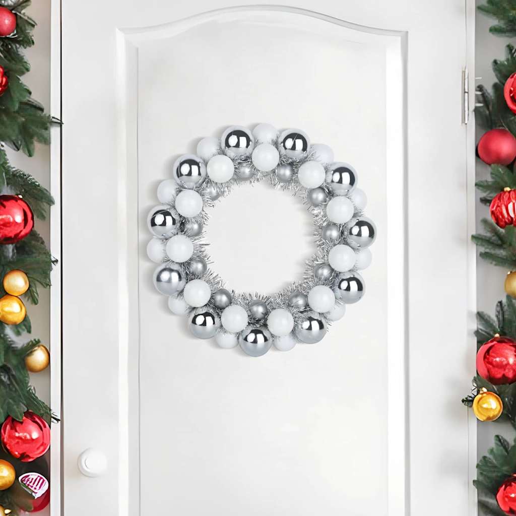 Christmas Ball Wreathes 2 pcs White and Silver 33 x 33 x 7 cm
