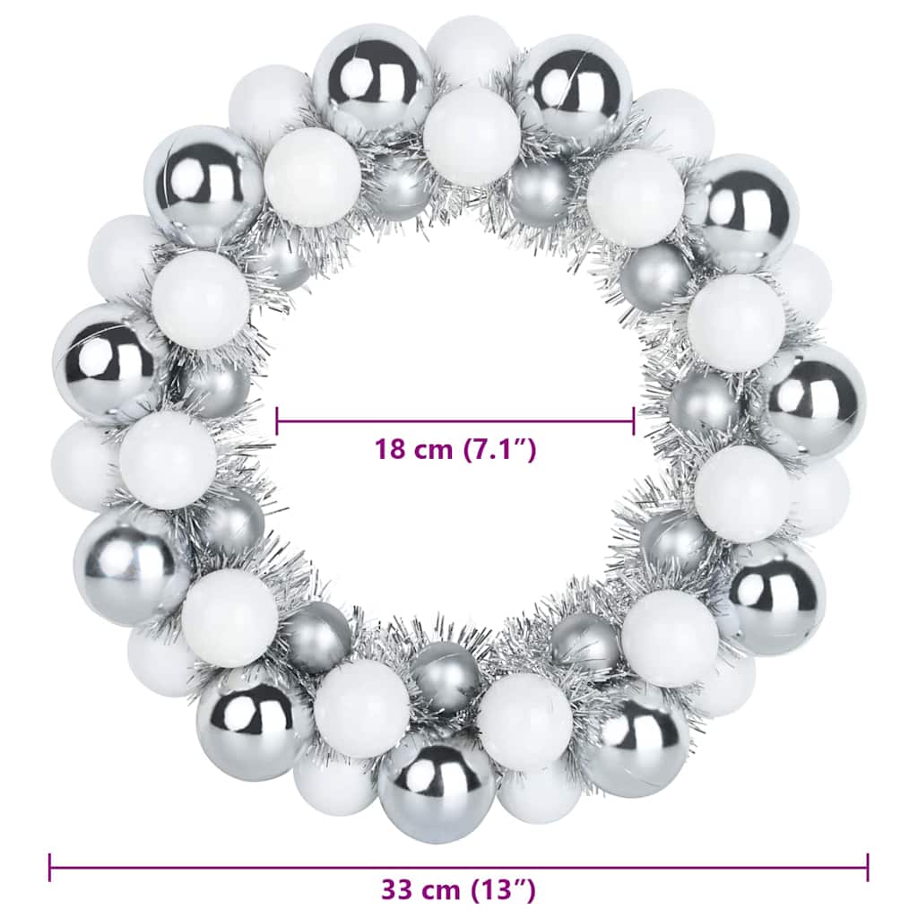 Christmas Ball Wreathes 2 pcs White and Silver 33 x 33 x 7 cm