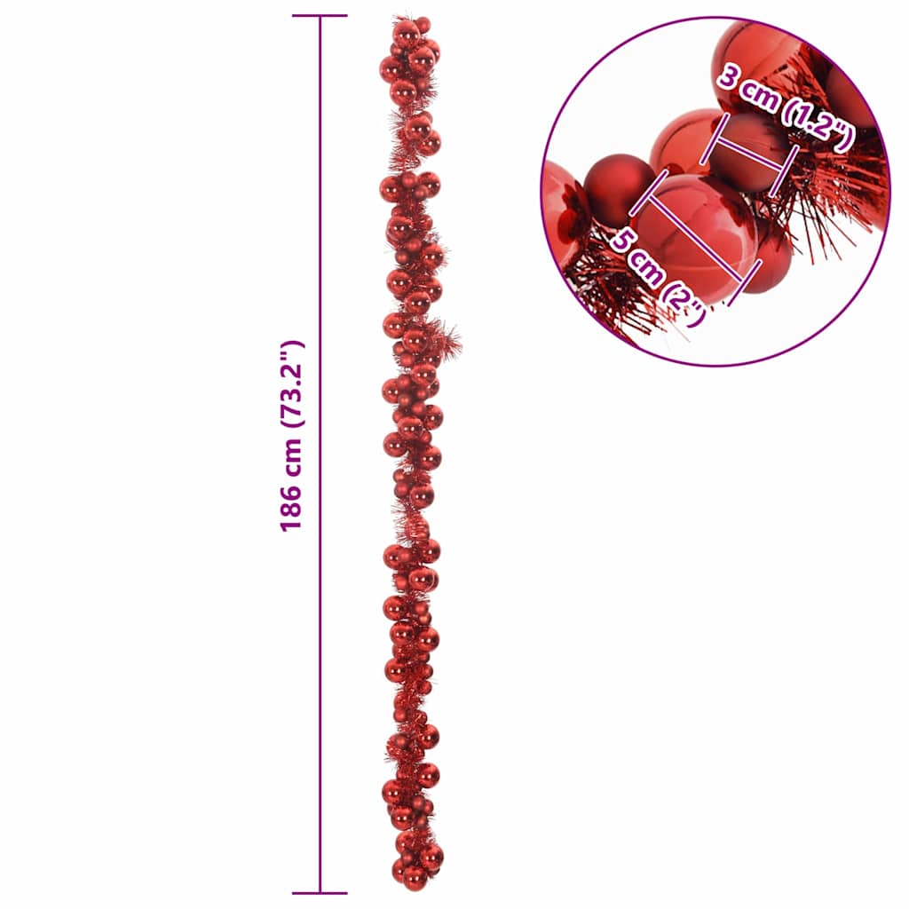 Christmas Ball Garland Red 186 cm Polystyrene