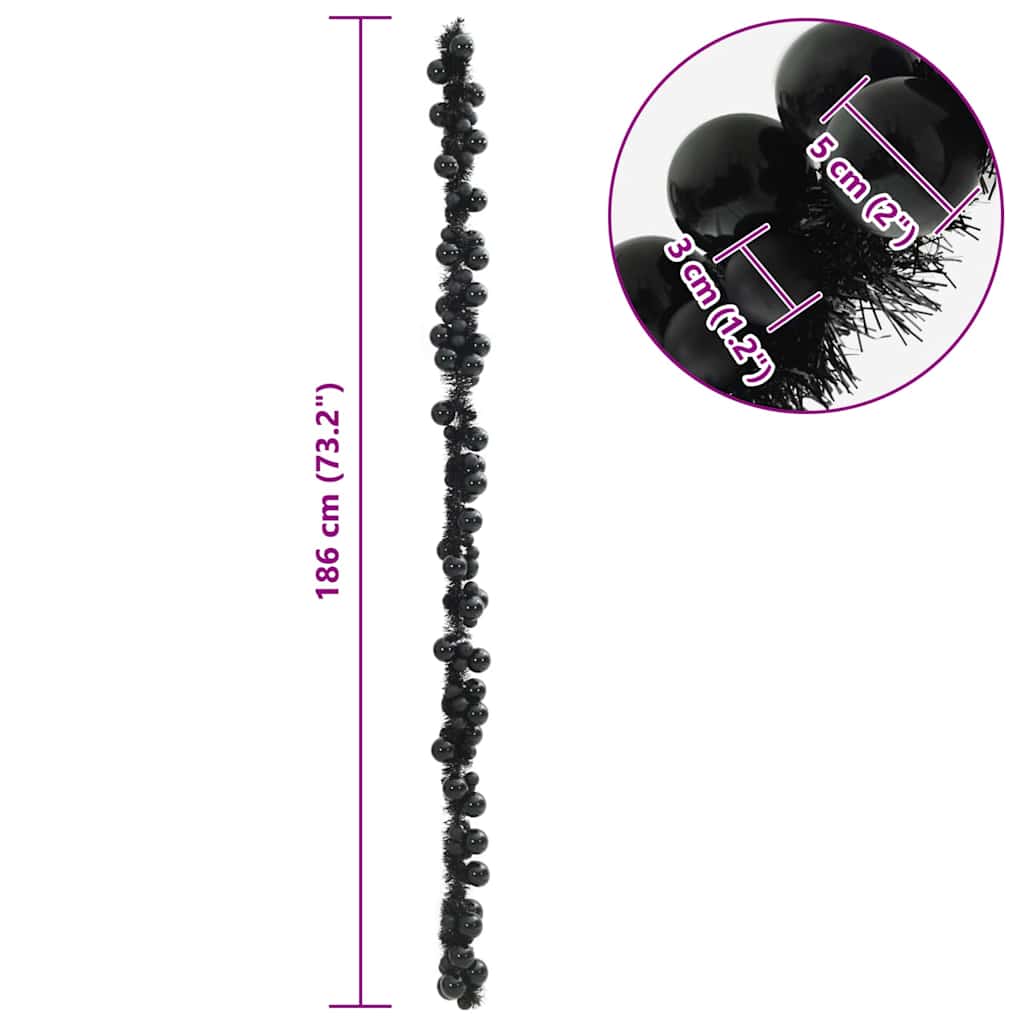 Christmas Ball Garland Black 186 cm Polystyrene