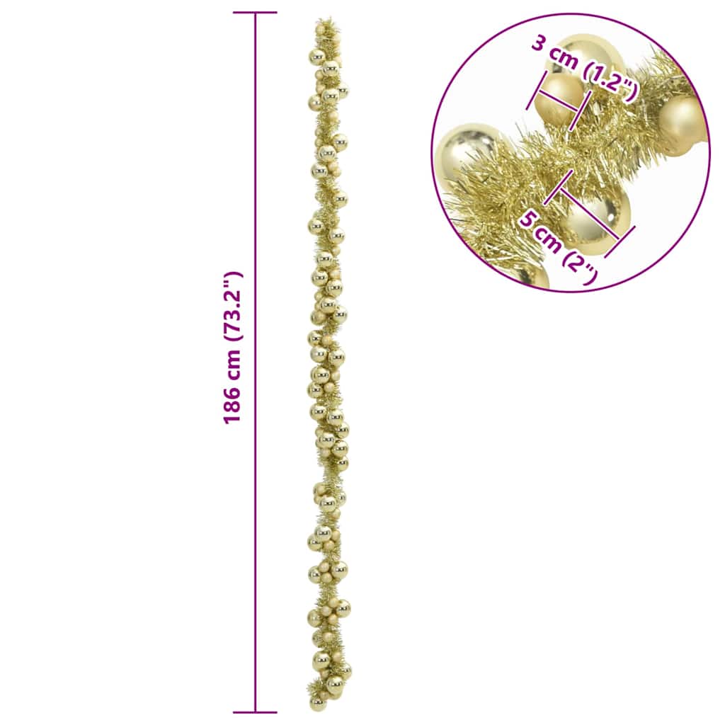 Christmas Ball Garland Gold 186 cm Polystyrene