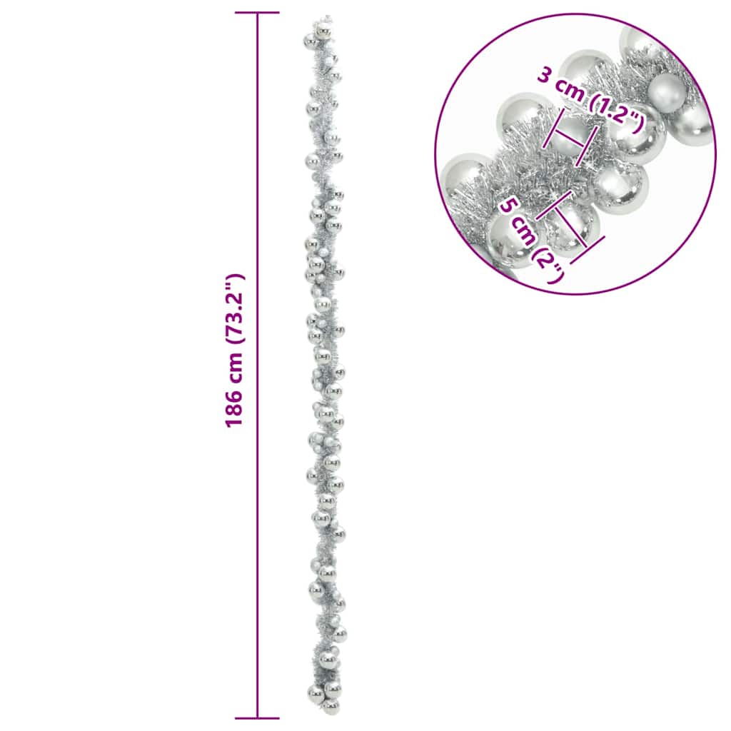 Christmas Ball Garland Silver 186 cm Polystyrene