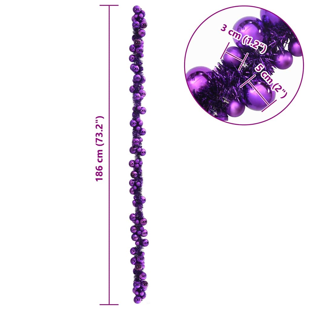 Christmas Ball Garland Lilac 186 cm Polystyrene