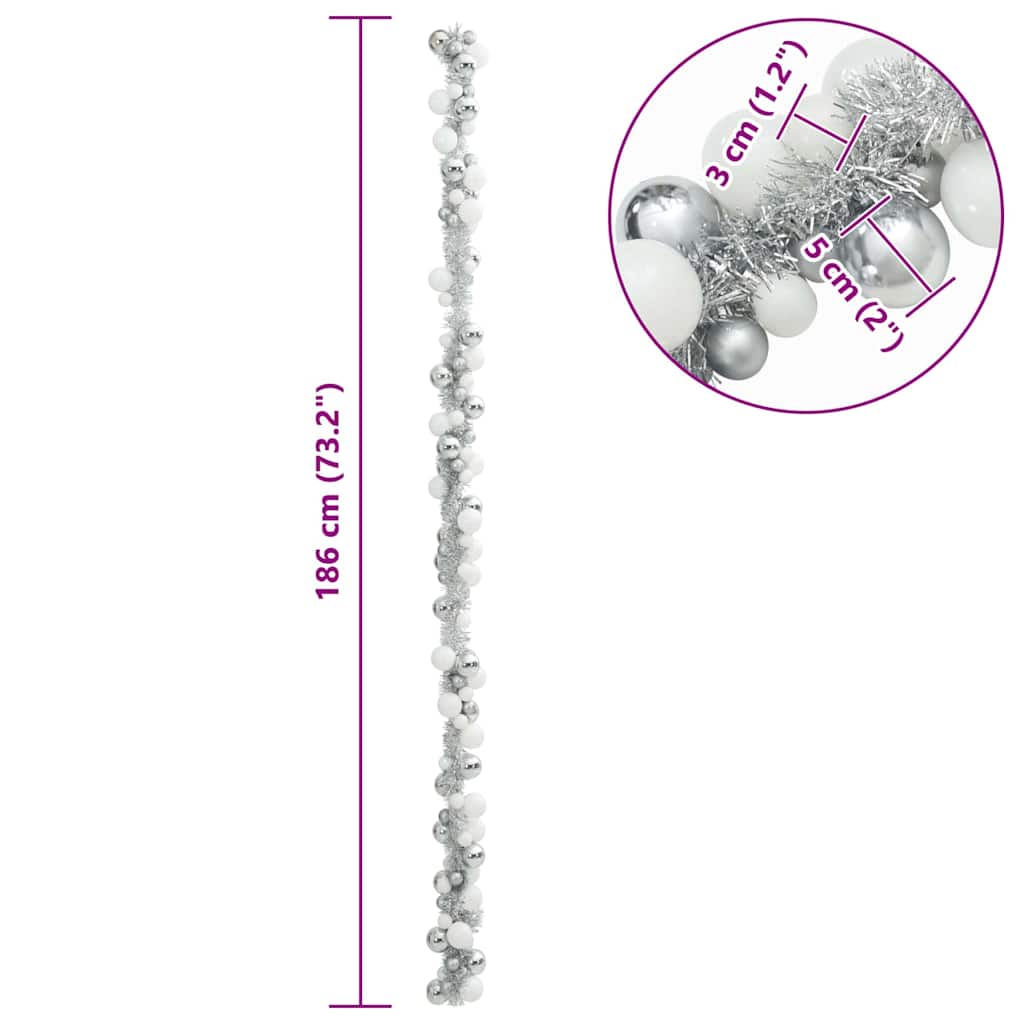 Christmas Ball Garland White and Silver 186 cm Polystyrene