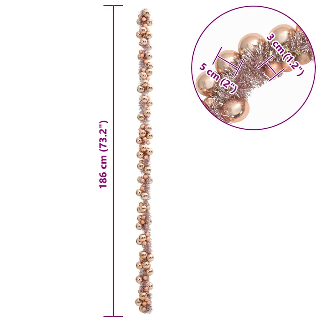 Christmas Ball Garland Rose Gold 186 cm Polystyrene