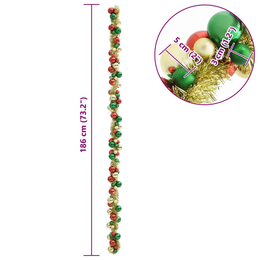 Christmas Ball Garland Multicolour 186 cm Polystyrene