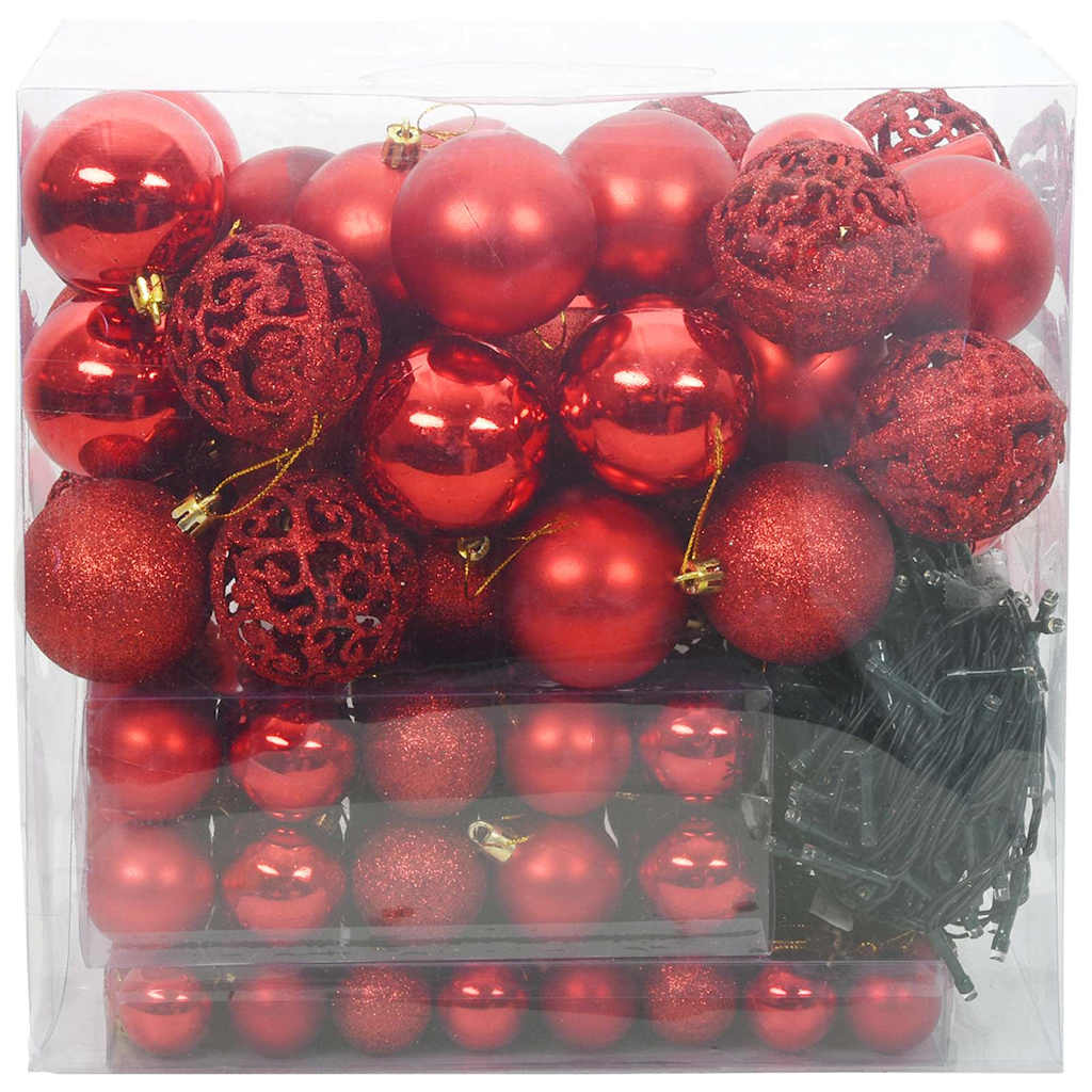 Christmas Bauble Set with 300 LEDs 120 pcs Red Plastic