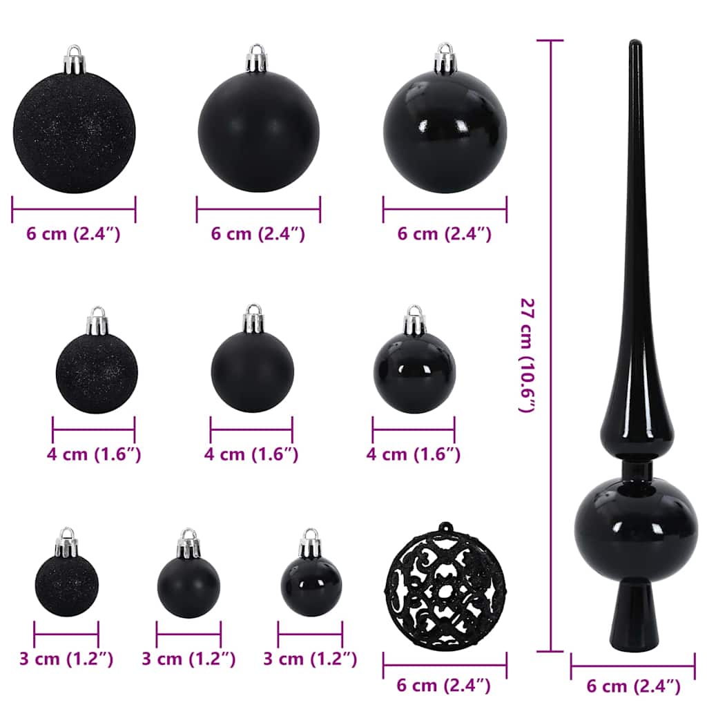 Christmas Bauble Set with 150 LEDs 61 pcs Black Plastic