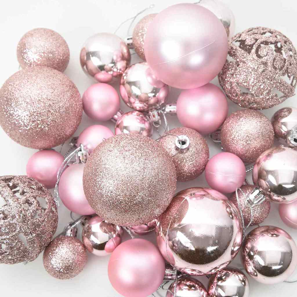 Christmas Bauble Set with 150 LEDs 61 pcs Pink Plastic