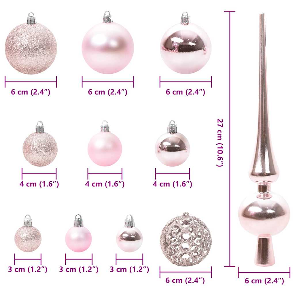 Christmas Bauble Set with 150 LEDs 61 pcs Pink Plastic