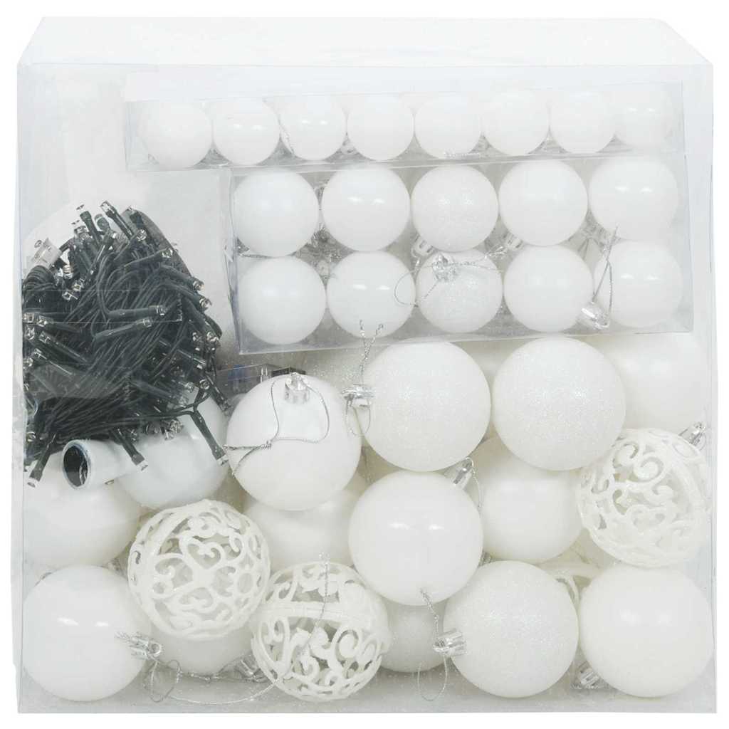 Christmas Bauble Set with 300 LEDs 120 pcs White Plastic