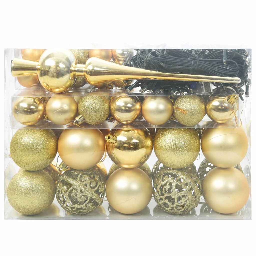Christmas Bauble Set with 150 LEDs 61 pcs Gold Plastic