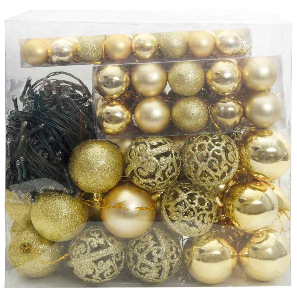 Christmas Bauble Set with 300 LEDs 120 pcs Gold Plastic