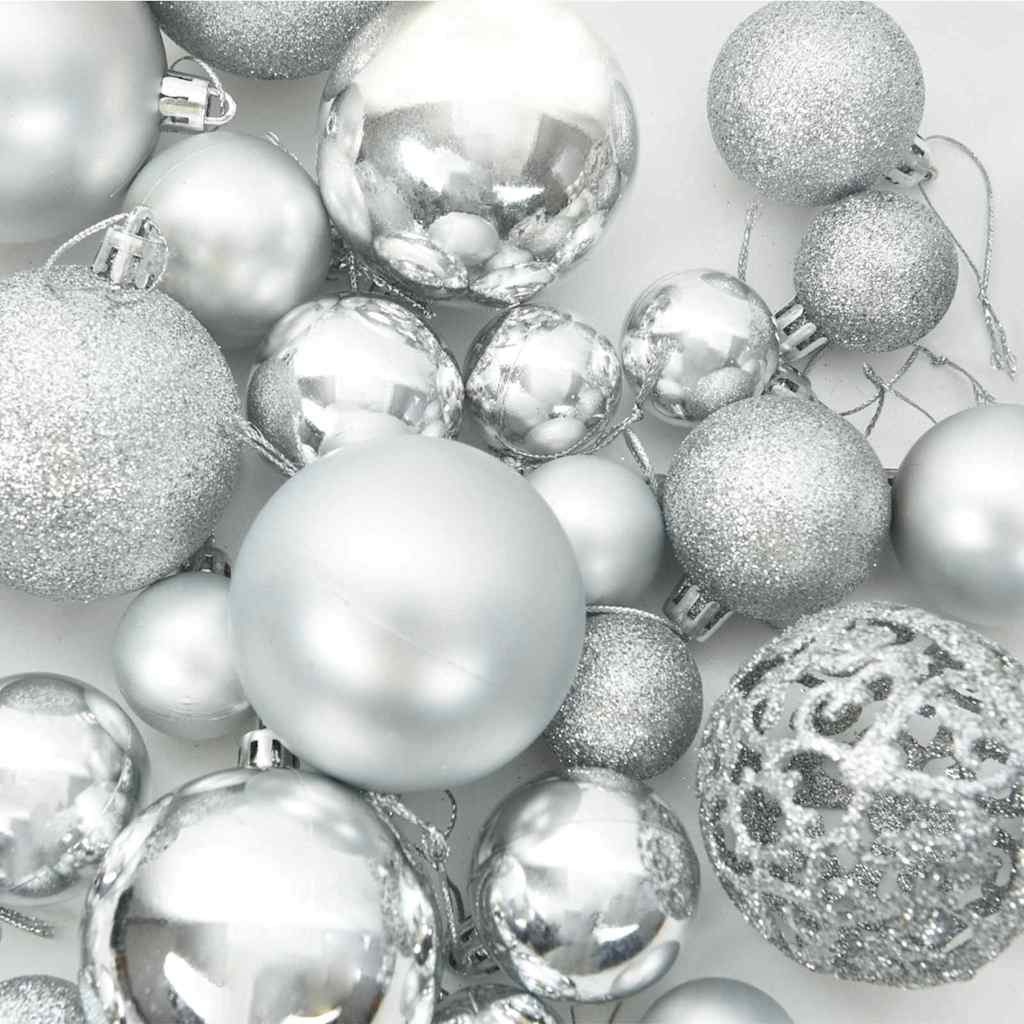 Christmas Bauble Set with 300 LEDs 120 pcs Silver Plastic