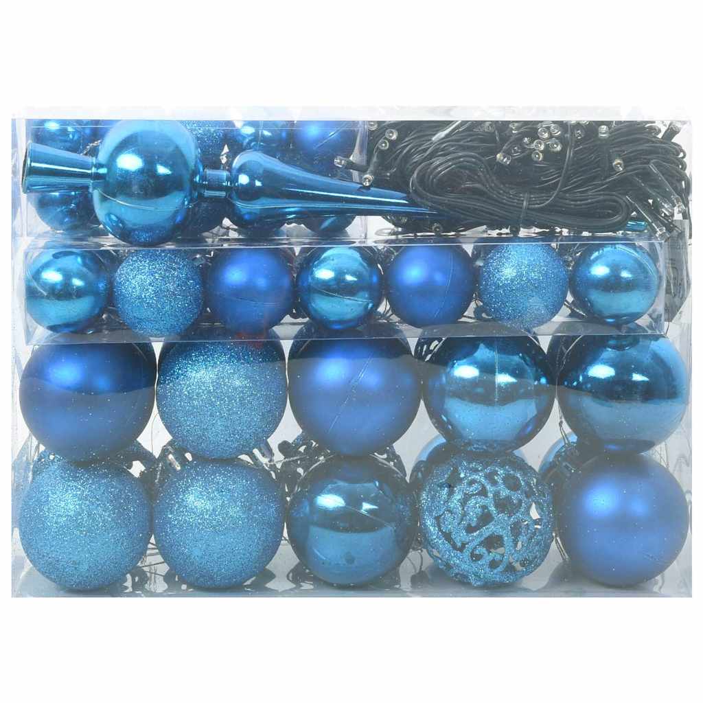 Christmas Bauble Set with 150 LEDs 61 pcs Blue Plastic