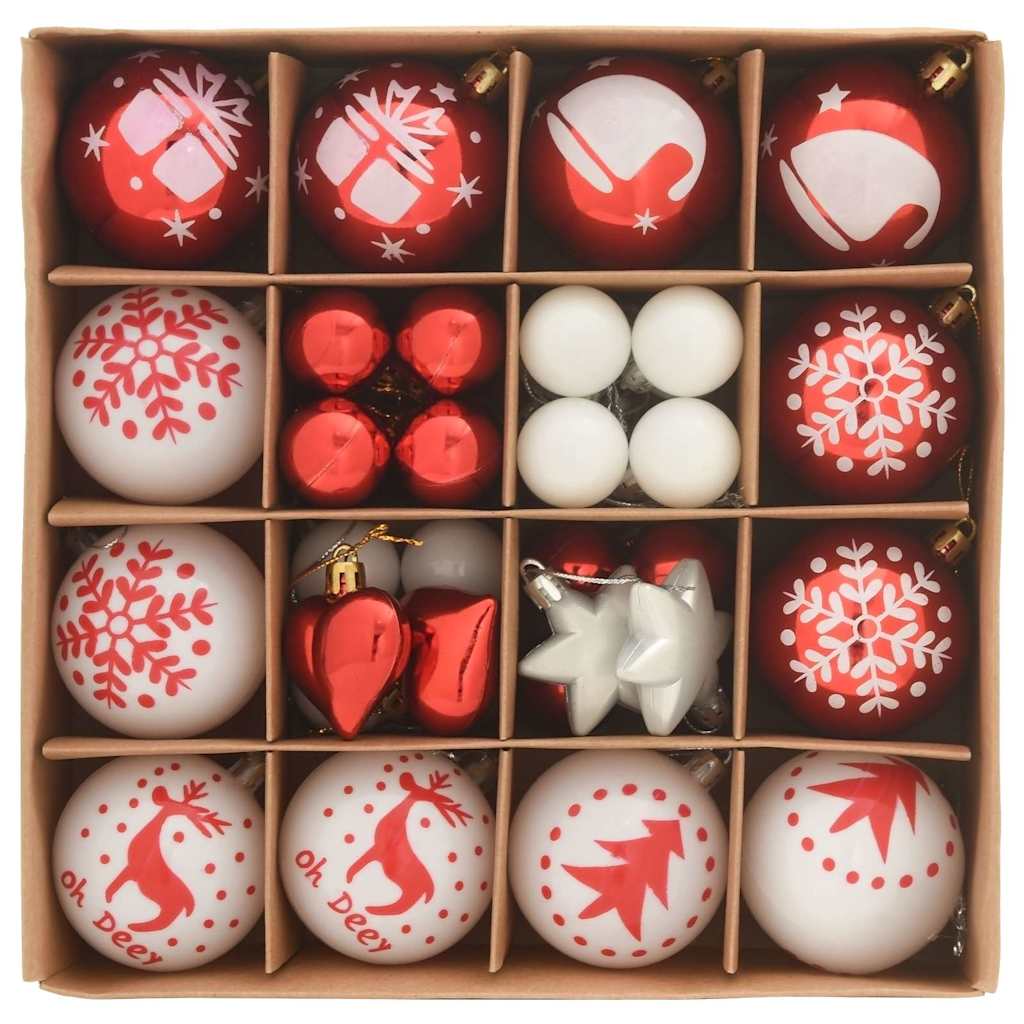 Christmas Bauble Set 40 pcs Red and White