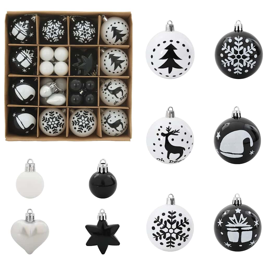 Christmas Bauble Set 40 pcs Black and White