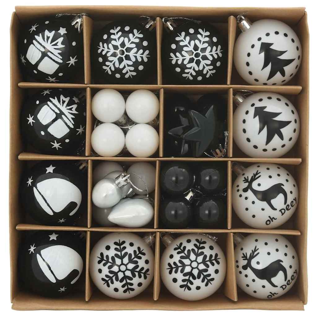 Christmas Bauble Set 40 pcs Black and White