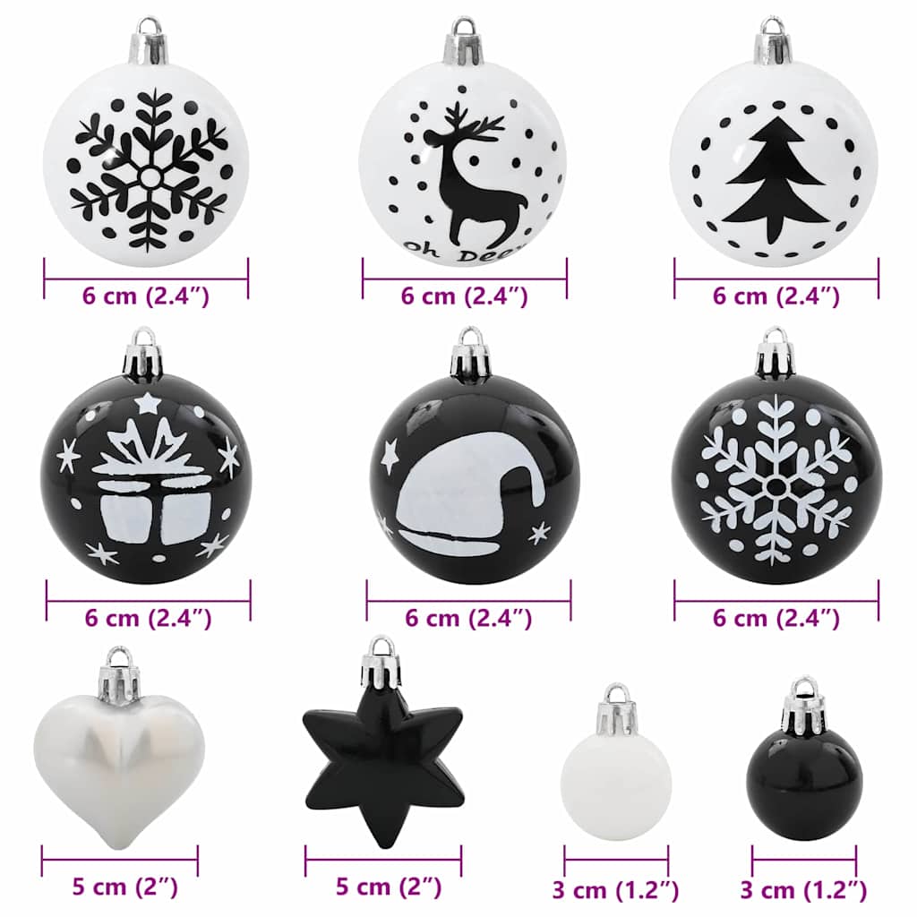 Christmas Bauble Set 40 pcs Black and White