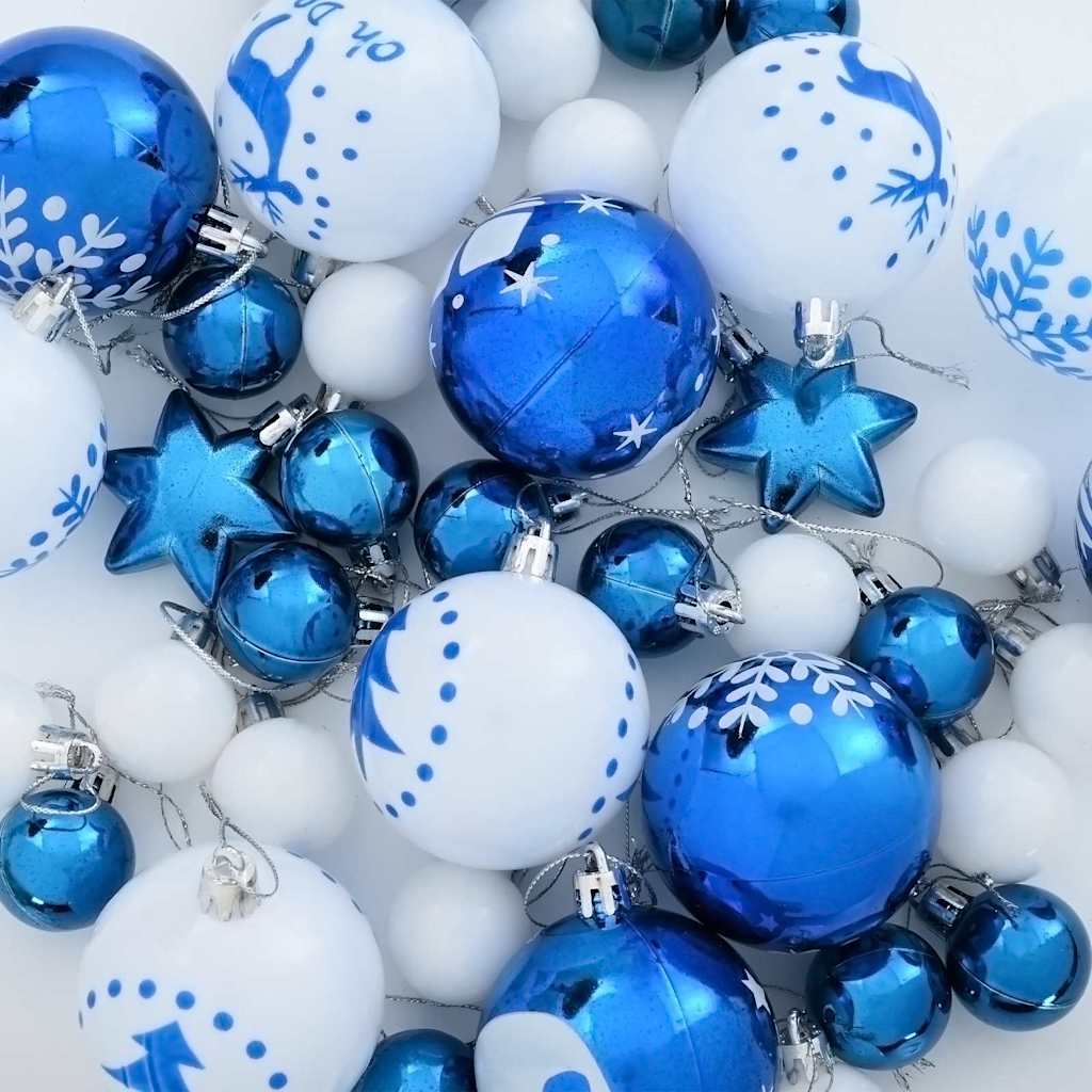Christmas Bauble Set 40 pcs Blue and White