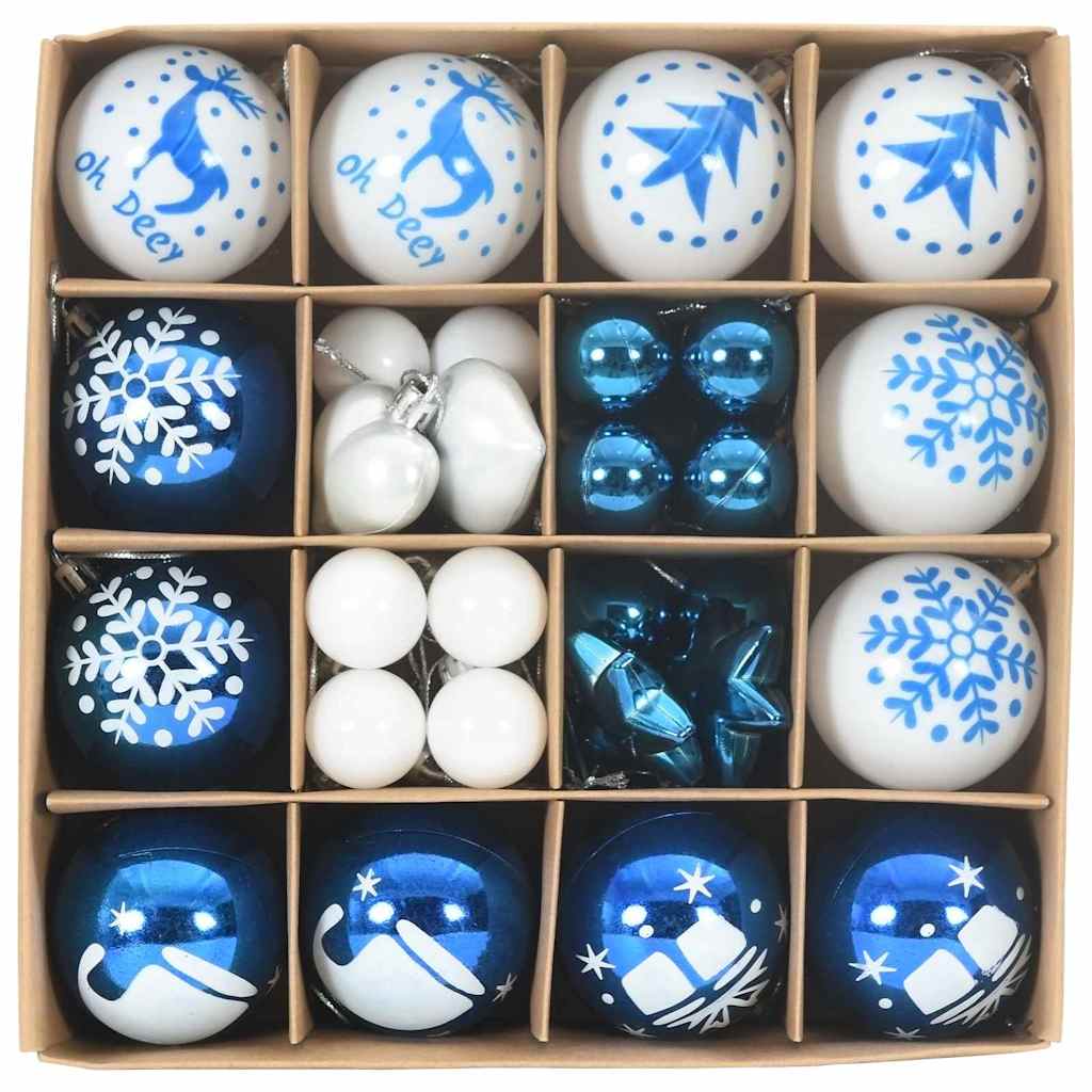 Christmas Bauble Set 40 pcs Blue and White