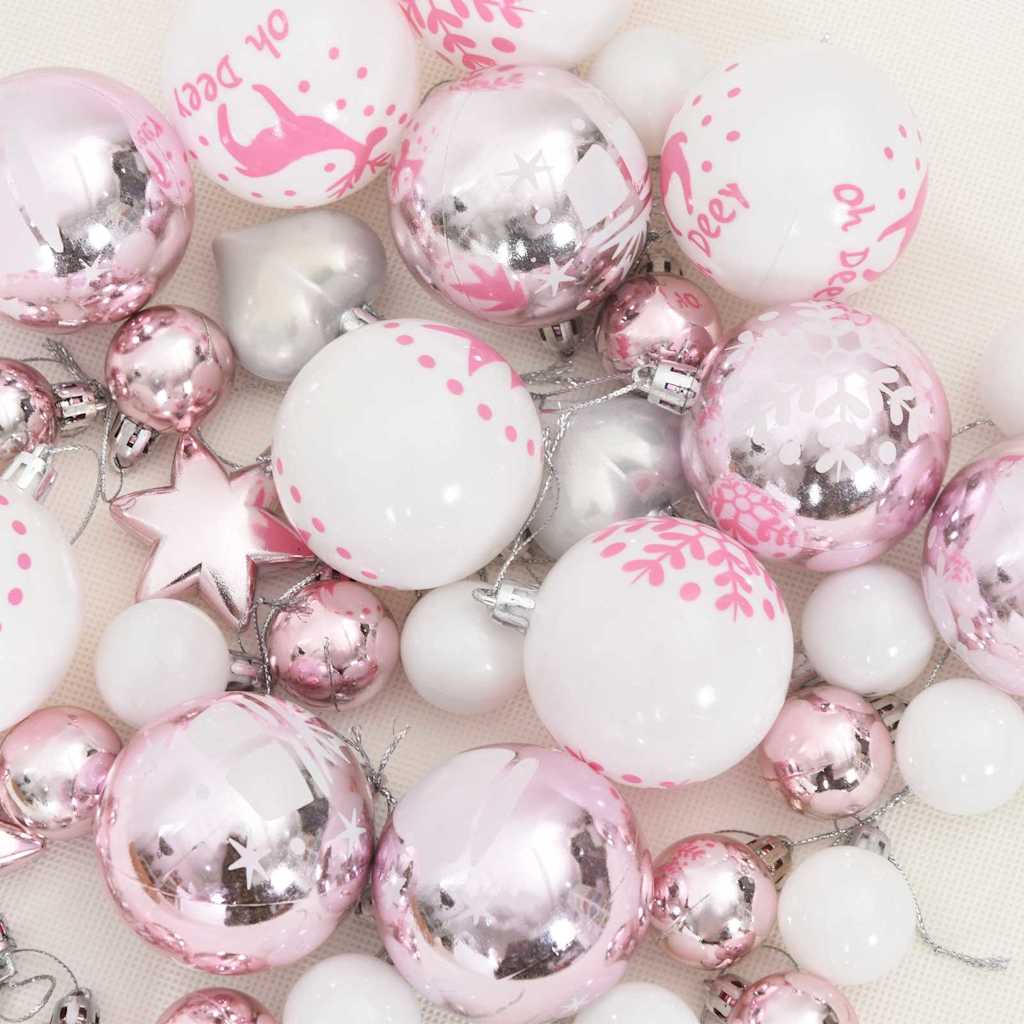 Christmas Bauble Set 40 pcs White and Pink