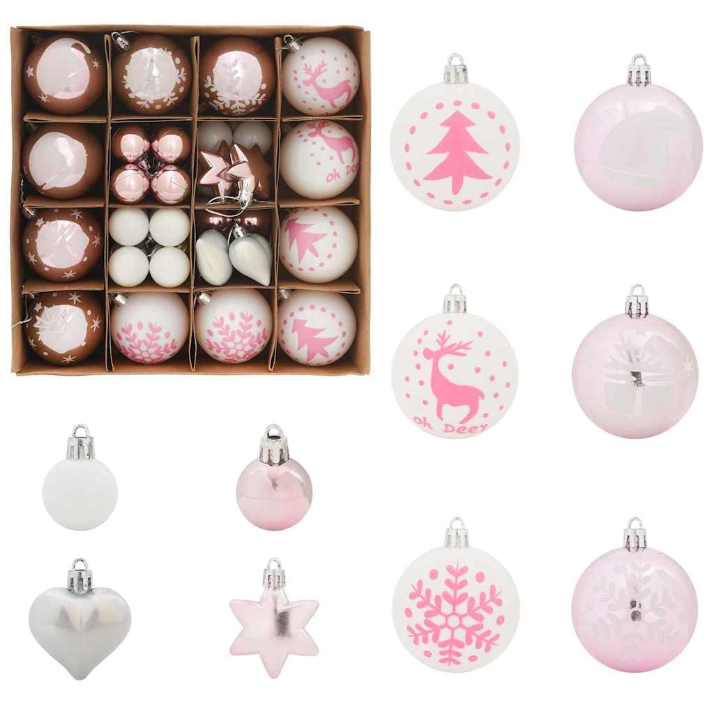 Christmas Bauble Set 40 pcs White and Pink