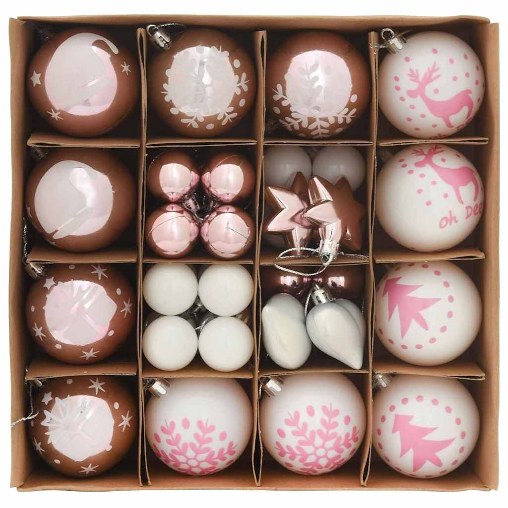 Christmas Bauble Set 40 pcs White and Pink
