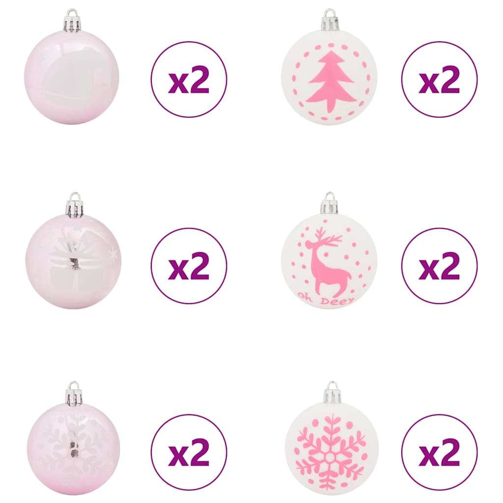 Christmas Bauble Set 40 pcs White and Pink