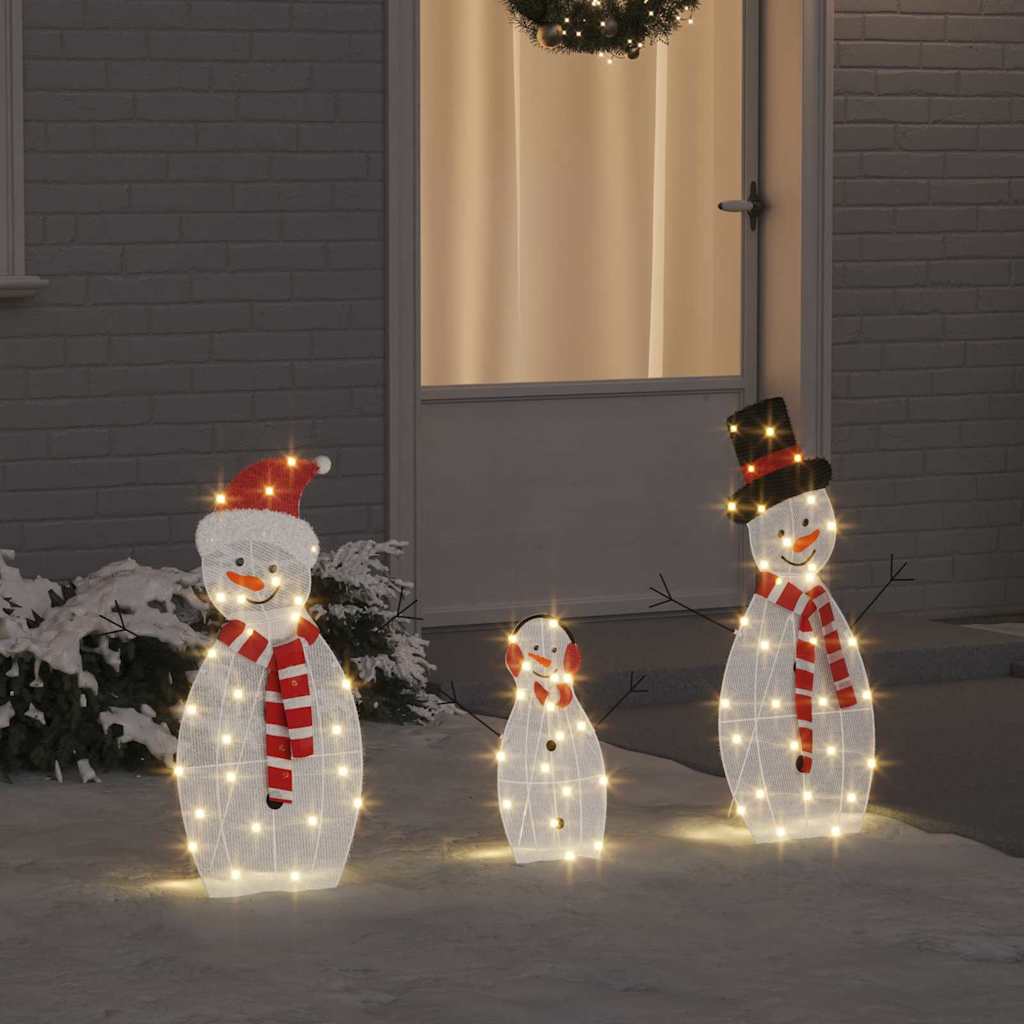 Lighted Snowman Family 3 pcs Warm White Polyester