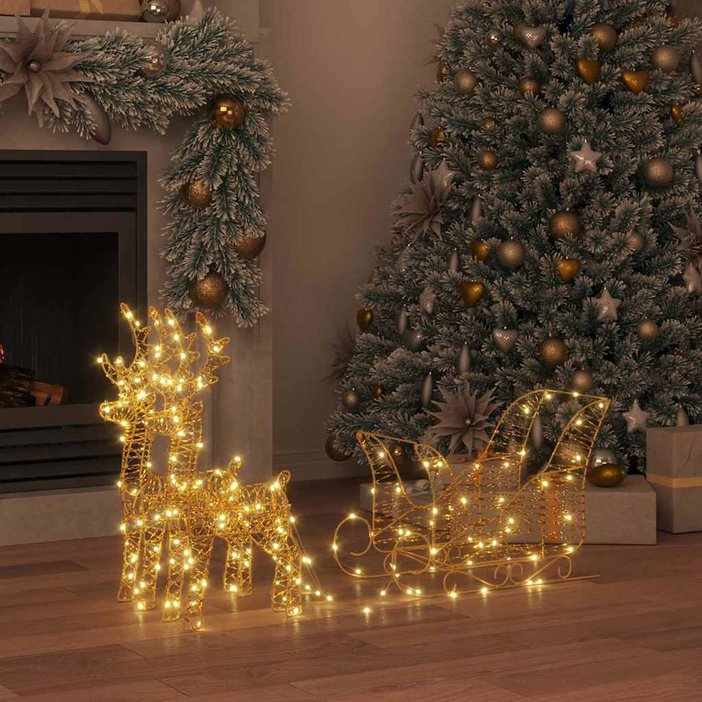 Reindeer Pull Sleigh Warm White 30 x 12 x 55 cm PET