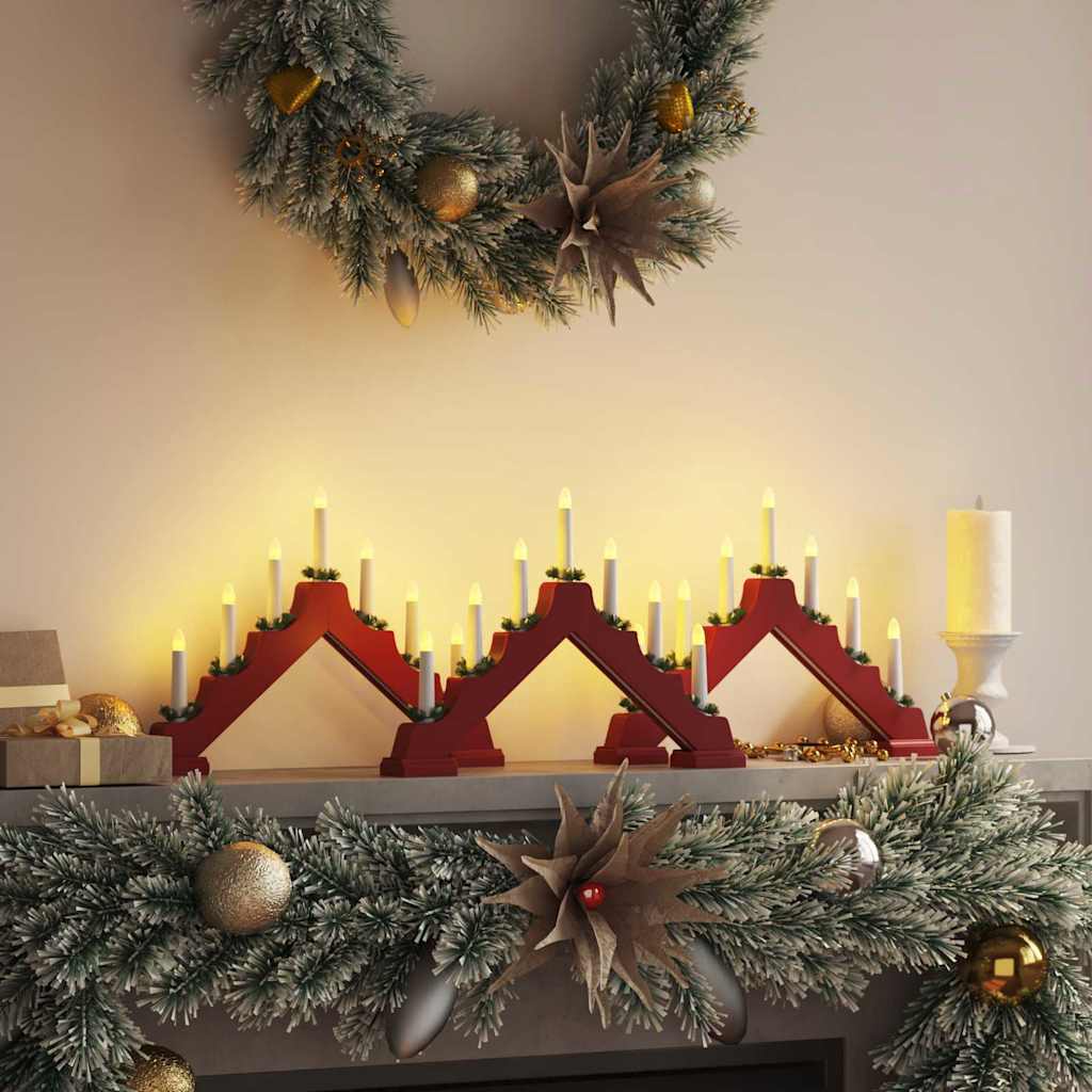 Christmas Candle Bridge with 7 LEDs 3 pcs Red 39.5 x 5 x 29 cm