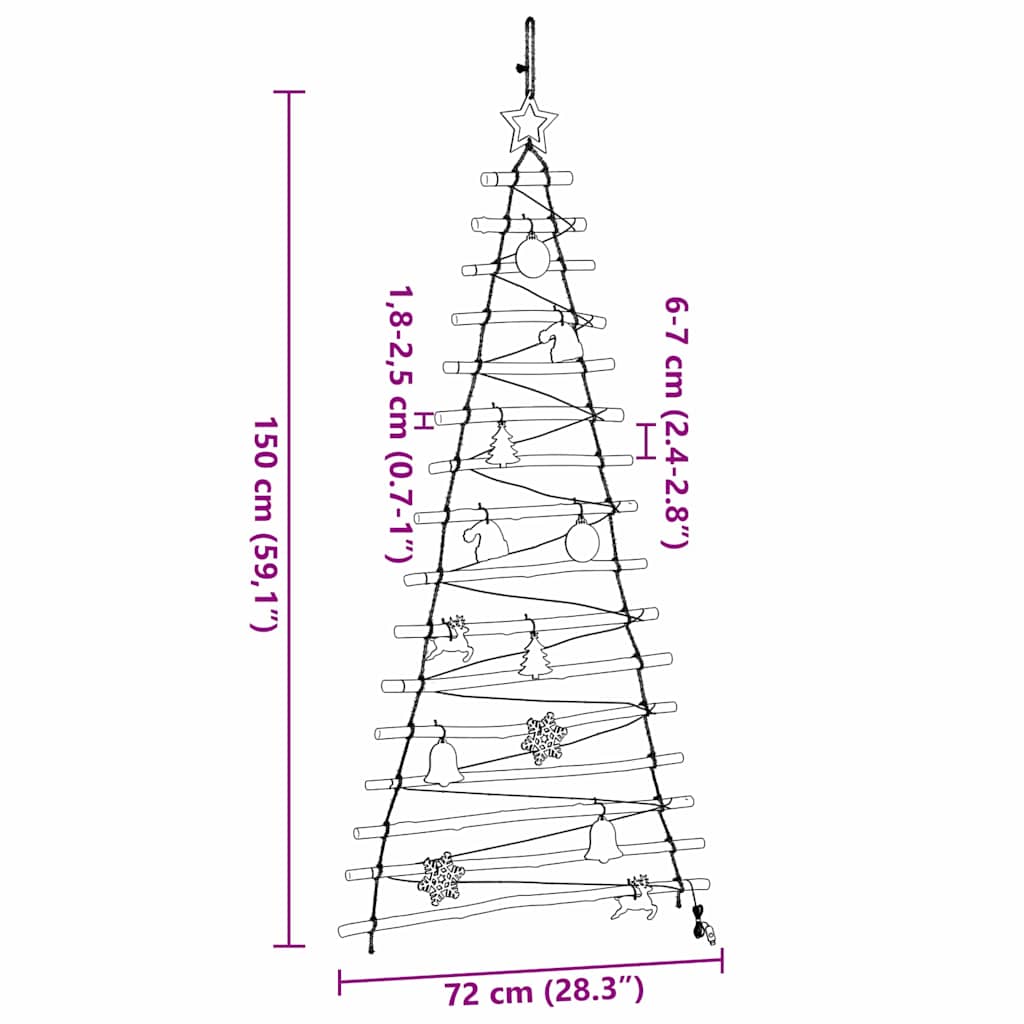 Christmas Tree with 80 LEDs Natural 150 cm Solid Ash wood