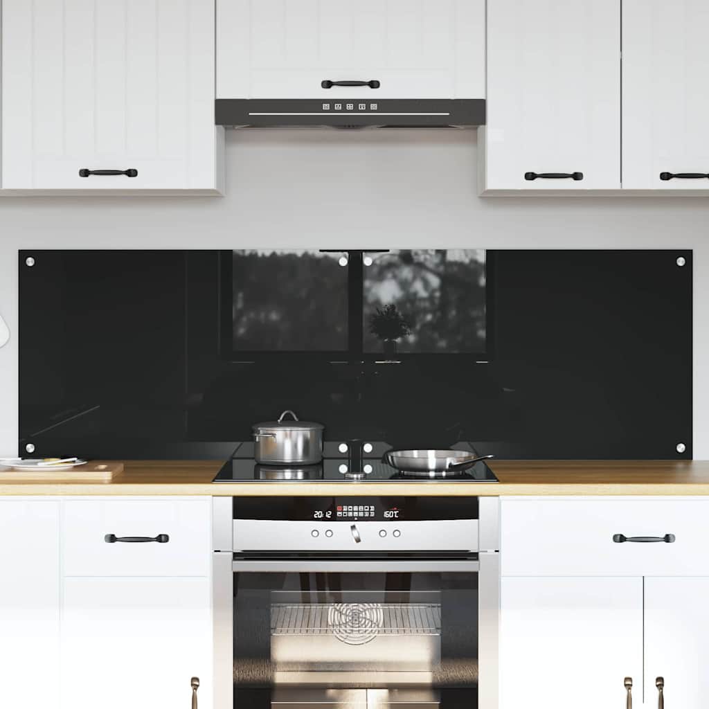 Kitchen Backsplash Black 80 x 50 cm Tempered Glass