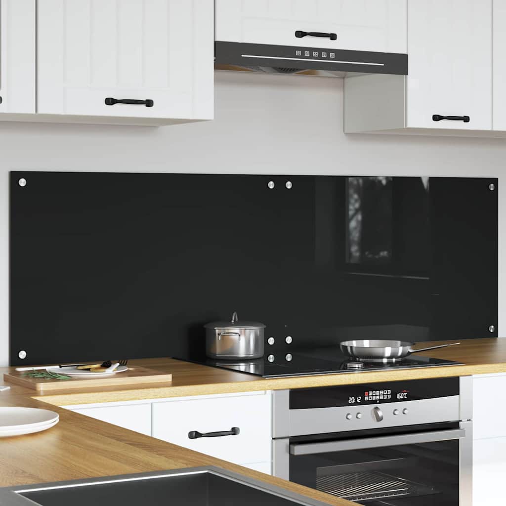 Kitchen Backsplash Black 80 x 50 cm Tempered Glass