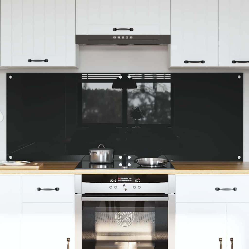 Kitchen Backsplash Black 80 x 60 cm Tempered Glass