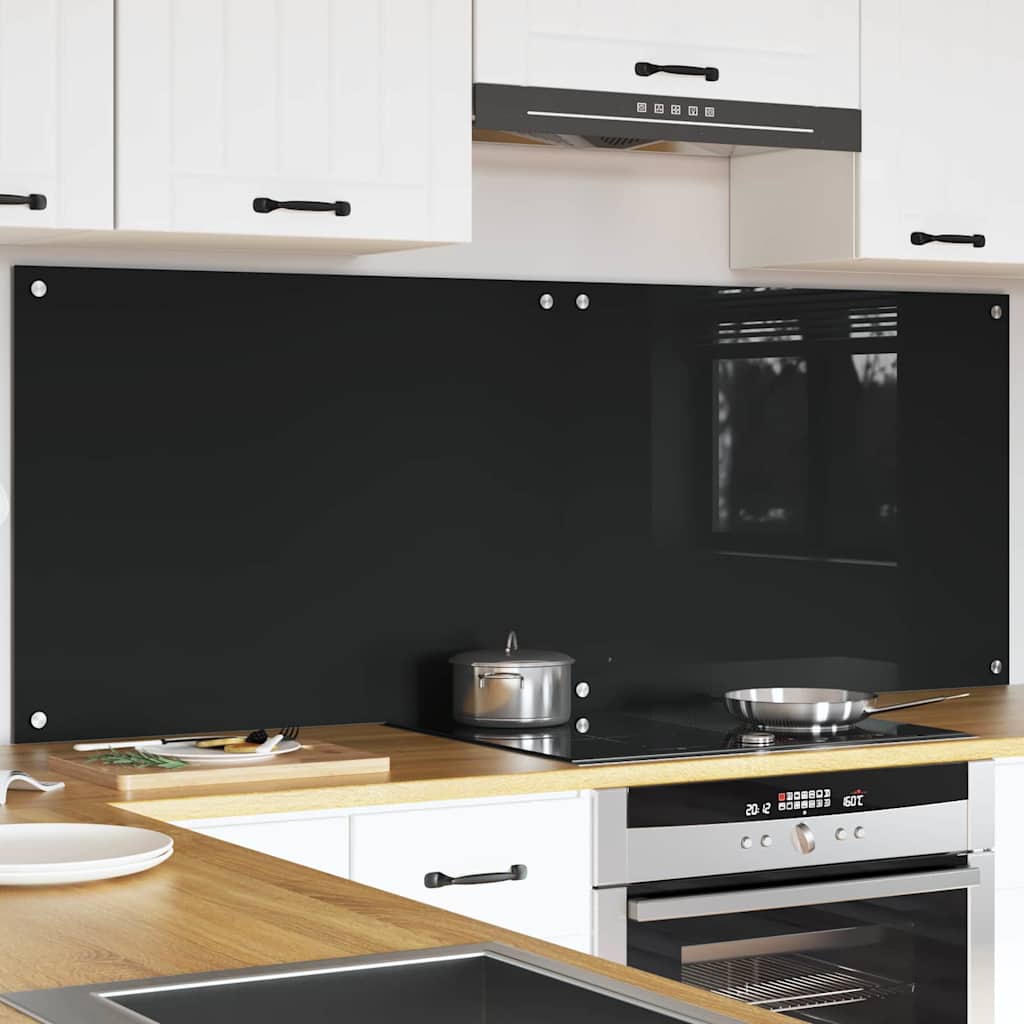Kitchen Backsplash Black 80 x 60 cm Tempered Glass