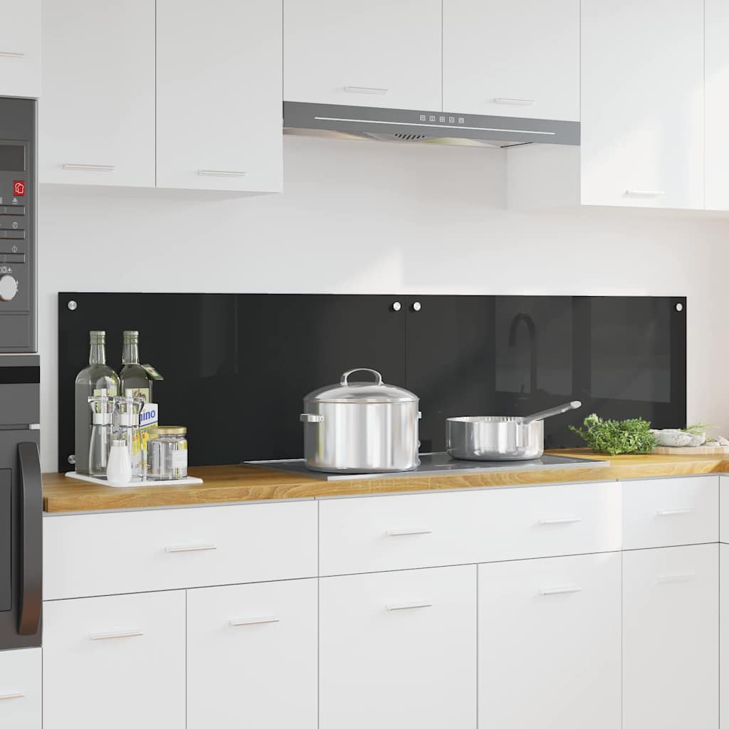 Kitchen Backsplash Black 90 x 40 cm Tempered Glass