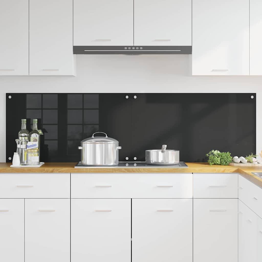 Kitchen Backsplash Black 90 x 50 cm Tempered Glass