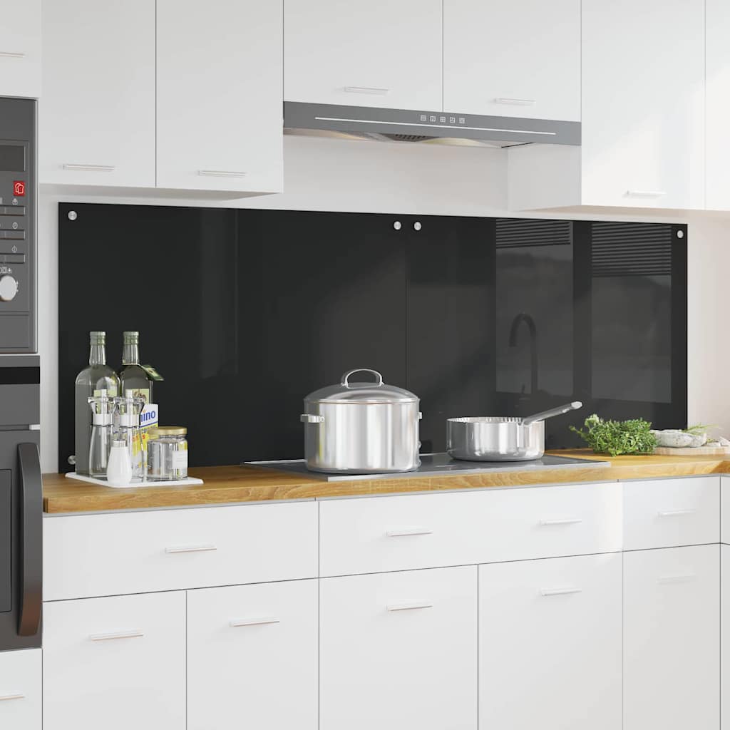 Kitchen Backsplash Black 90 x 60 cm Tempered Glass
