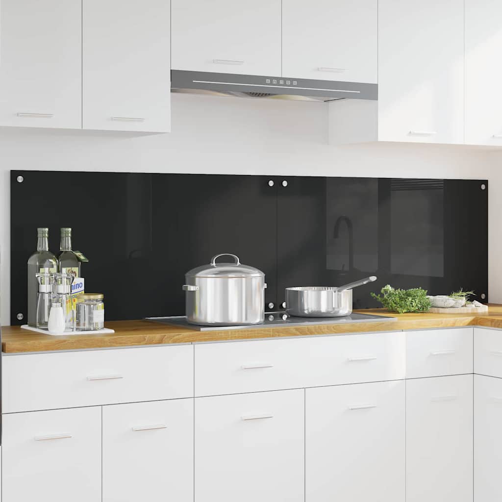 Kitchen Backsplash Black 100 x 50 cm Tempered Glass