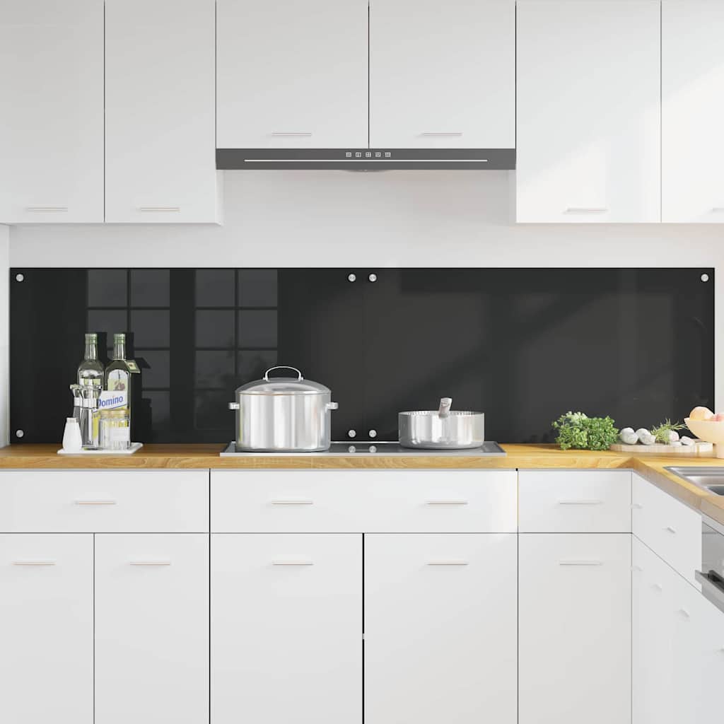 Kitchen Backsplash Black 100 x 50 cm Tempered Glass