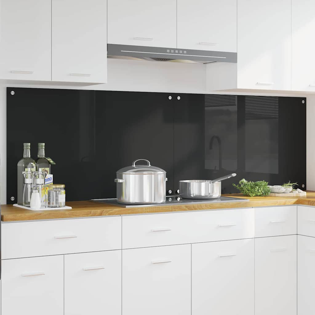 Kitchen Backsplash Black 100 x 60 cm Tempered Glass